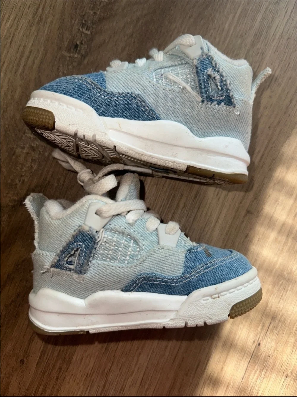 Kids Denim Light Blue Athletic Sneakers - Jordan Retro 4 Tex Boys' Toddler 4 c